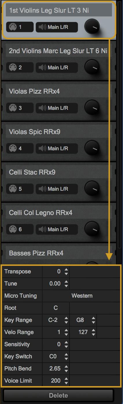 The Instruments Sidebar Click the Instrument Sidebar button on the right side of the Navigation Bar to open a panel that displays all loaded instruments in Instrument Racks containing MIDI channel,