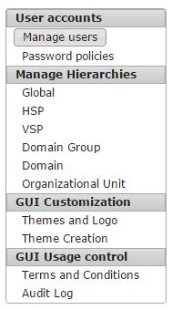 18 Hierarchy tab IMPORTANT NOTE This tab is available only for Global Admins, HSP Admins, VSPs Admins and Domain Group Admins.