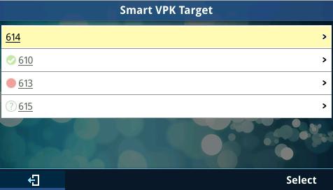 Figure 30: Call History Page By selecting Smart VPK Target, a list of available VPK for transfer/conference will be shown as bellow. User can use up/down key or select softkey to choose item to use.