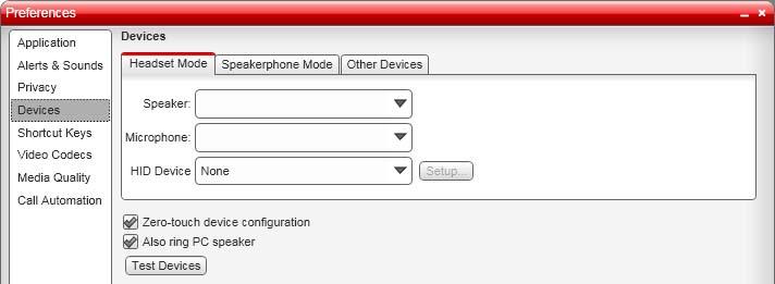 4.4 Devices Configuring Preferences: Privacy The IP Office Softphone automatically detects devices at each startup