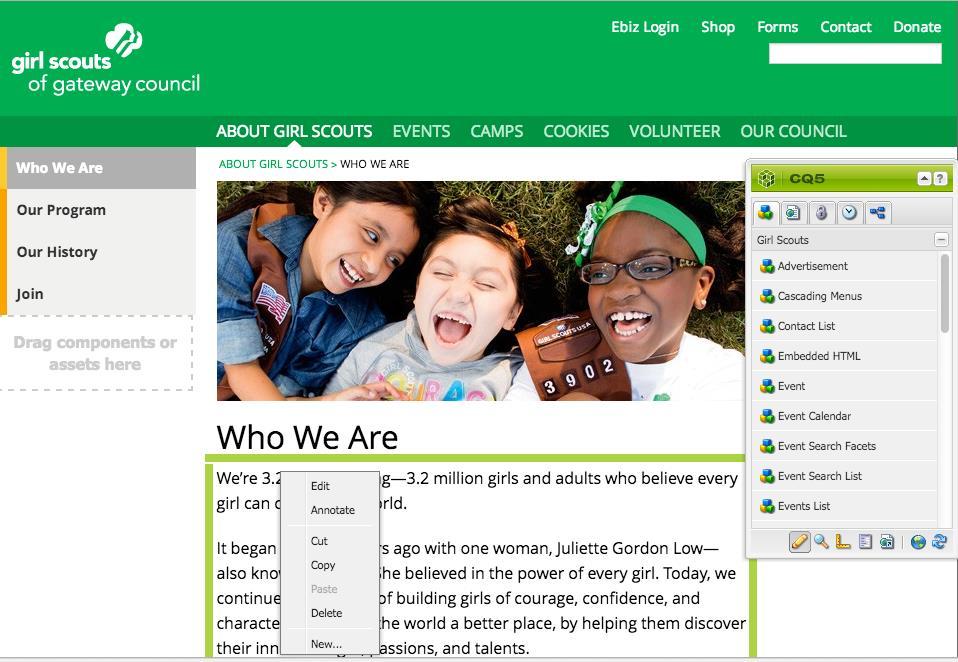 2. Under the Girl Scouts USA English Page, Double click on a page or any subsequent page.