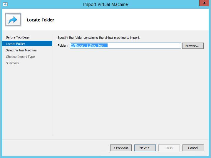 Migration Guide 7. Install the One Voice Operations Center 4. Click Next; the Locate Folder screen opens: Figure 7-402: Installing OC server on Hyper-V Locate Folder 5.