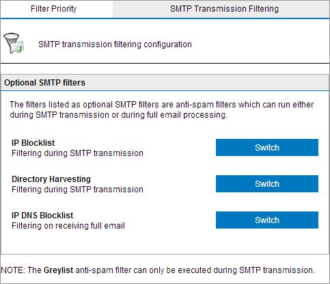 SMTP level filtering terminates the email s connection and therefore stops the download of the full email, economizing on bandwidth and processing resources.