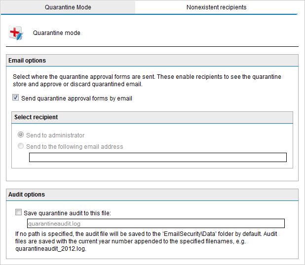 Screenshot 120: Quarantine Mode 2. From Quarantine Mode tab, select Send quarantine approval forms by email checkbox to enable the sending of Quarantine Approval Forms. 3.