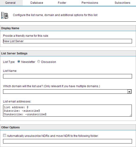 Screenshot 127: Creating a new list 2. Configure the following options: Option Display Name List type List Name Key in a friendly name for the new list.
