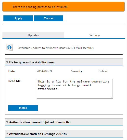 Screenshot 135: View and install product updates 2. Expand any updates to see details about the downloaded updates. Click Install to install update. 9.10.
