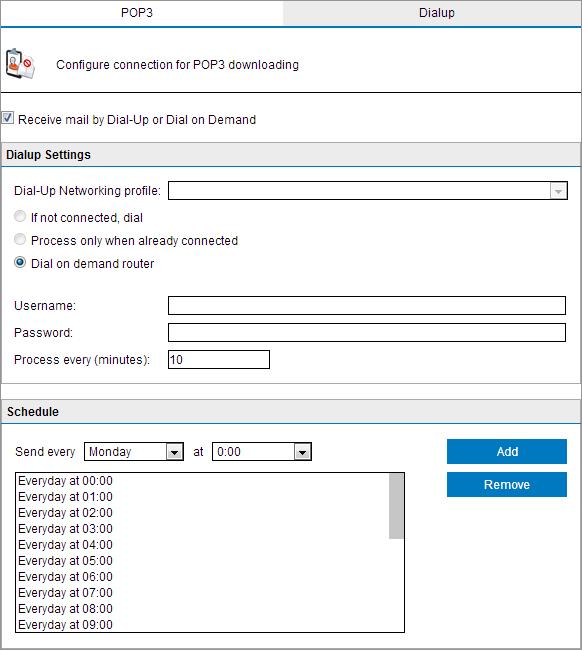 Screenshot 146: Dialup options 3. Select a dial-up networking profile and configure a login name and password.