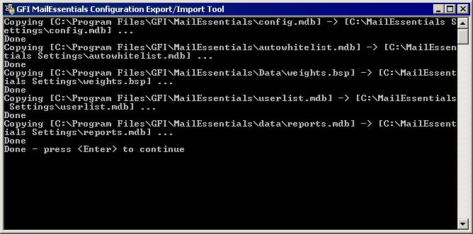 Screenshot 148: Exporting settings via command line 3. Restart the services stopped in step 1. Importing settings via command line 1.