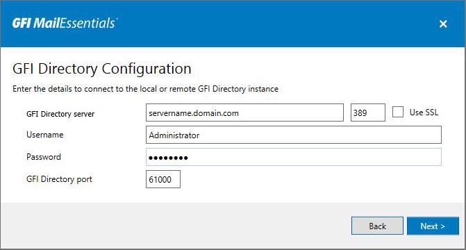 2.3.3 Installing GFI MailEssentials with GFI Directory GFI MailEssentials can retrieve users from a remote GFI Directory instance.