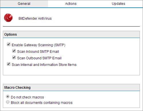 Screenshot 45: BitDefender configuration 2. Select the Enable Gateway Scanning (SMTP) check box to scan emails using this Virus Scanning Engine. 3.