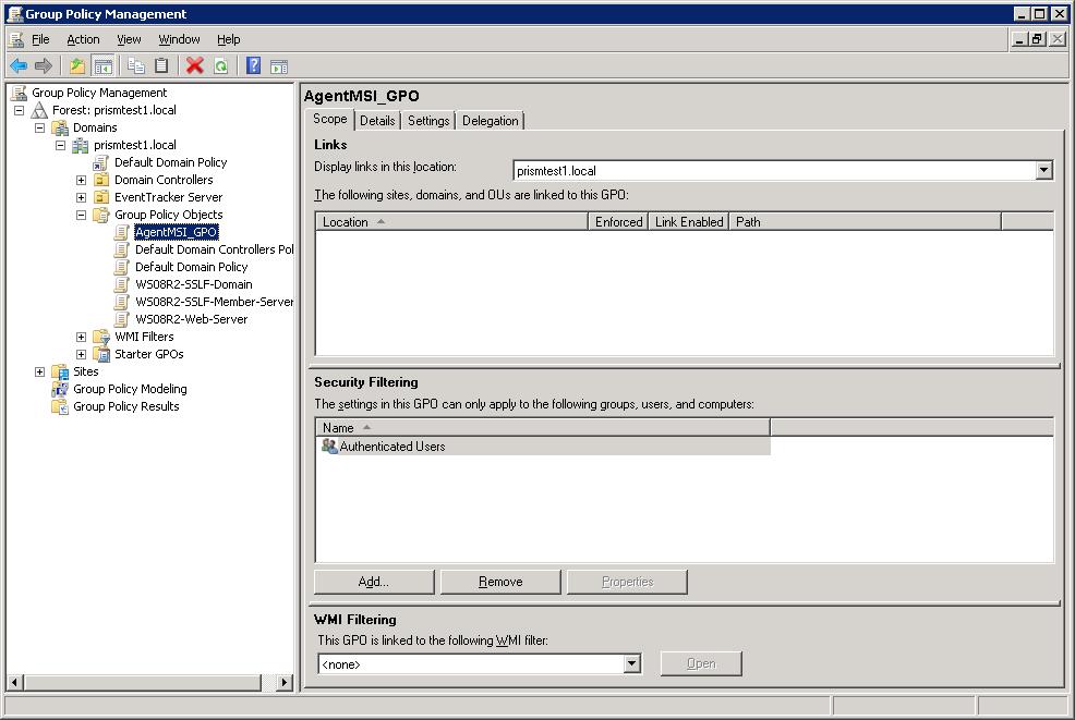 Figure 20 A. In the Security Filtering pane, click the Add button to apply GPO settings to the domain computers group (or ensure the authenticated users group is listed). B.