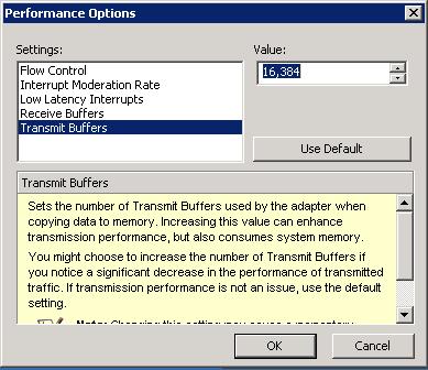 Figure 6: Increasing Transmit Buffers on network adapter ports Force10 S4810 Switch Tuning It is recommended to use the following settings on all participating iscsi ports of the configuration: Set