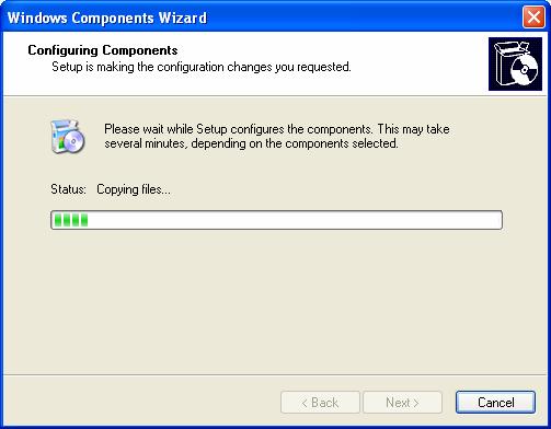 Please wait while the Windows Components