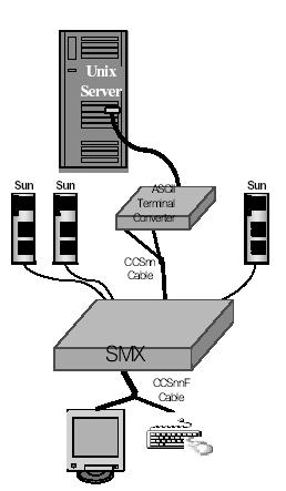 CHAPTER 2: INSTALLATION 5 Figure 3 AUATC with a SMX Sun KVM switch Remote Access up to 650 Away The AUATC has a Raritan Cat5 transmitter port (RJ45) that enables you to operate a keyboard and monitor