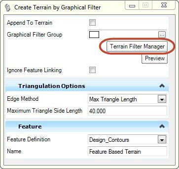Create a Graphical Filter We will use a graphical filter to select the linear elements within the corridor model and export them to a terrain model.