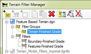 6. Create a Filter Group for creating the proposed terrain. A filter group is a customizable compilation of filters that provides a way to select and import differing terrain elements at one time.