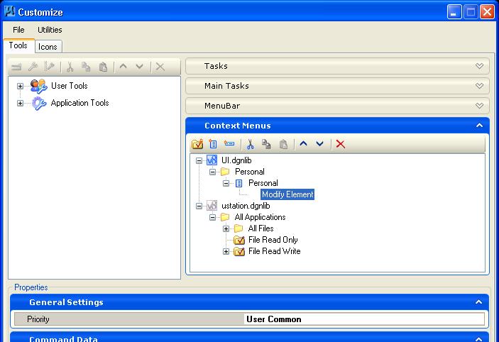 Adding and Editing Menus You customize context menus on the Context Menus tab in the Customize dialog (Workspace > Customize). Custom context menus are created and stored in DGN libraries.