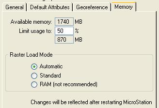 Dialogs mode is used. Standard means cache files are created if required. RAM means rasters are always loaded in memory (not recommended).
