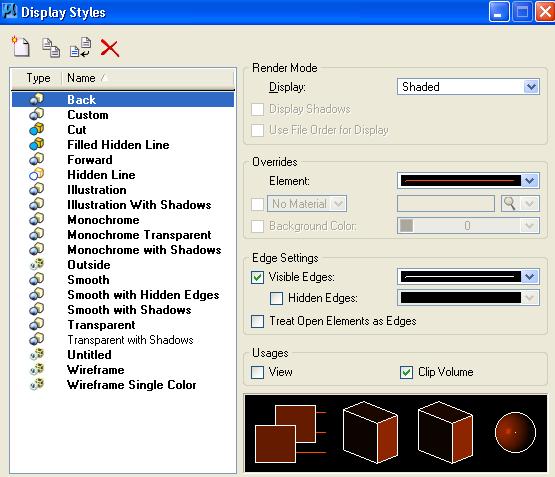 Display Styles 5 Click and hold on the View Display Mode icon in the view controls. 6 Try some of the default Display Styles. Exercise: Creating a Display Style 1 Continuing in Graphics Display.