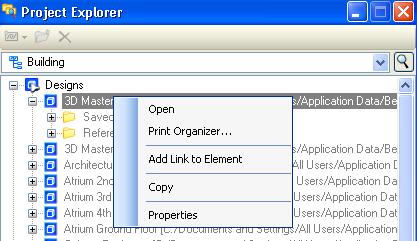 Project Explorer Review Project: Building 2 Move up one level to the \dgnlib folder, set Files of type to All Files (*.*), and open Linksets.dgnlib. 3 Select File > Project Explorer and dock the dialog on top of the Tasks dialog.