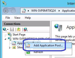 Once open, right mouse click on Applications Pools and select Add Application Pool On the Add Application