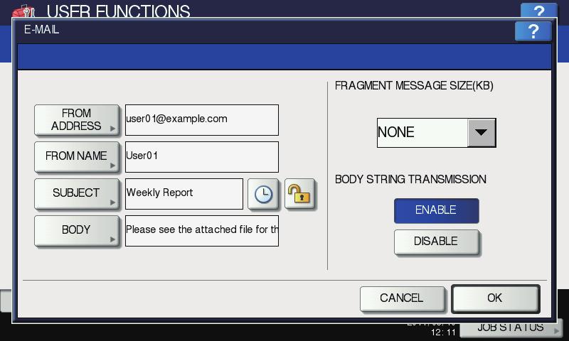 2 SETTING ITEMS (ADMIN) E-MAIL This menu allows you to set the options below. Depending on the model, [E-MAIL] is available only when the Scanner Kit or Printer/Scanner Kit is installed.