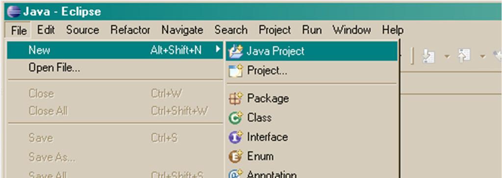 Creating a New Java Project In the Workbench, select