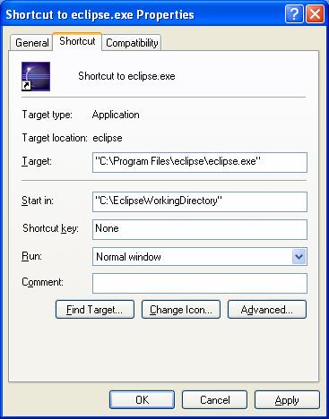 Installing and Running Eclipse» Running Different Workspace Customize your working directory by creating a shortcut identifying the eclipse.