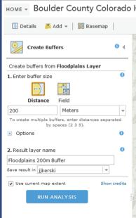 Now click on the Use Proximity button and then click on the Create Buffers button: In the dialog box, enter 200 and use the pull- down menu to select meters.