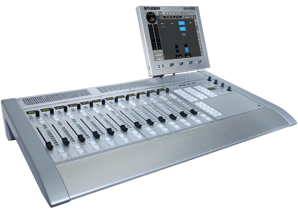 OnAir 2500 Quick Reference Main Features All-in-one console design no additional core required for operation; an optional, external D21m I/O frame for additional I/O can be connected via MADI Also
