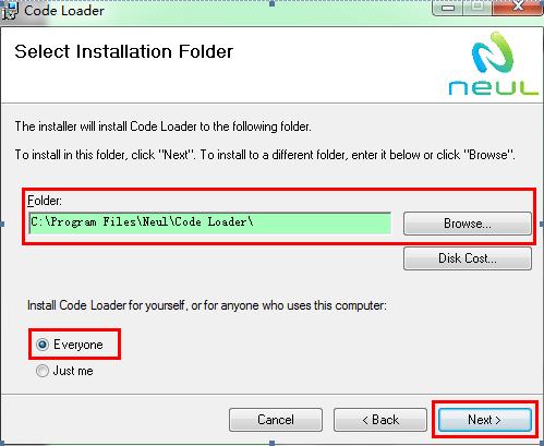 3. Select installation folder, and choose Everyone for user permission,