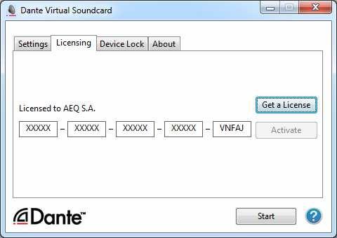 5.4.3. "Licensing" Tab in "Dante Virtual Soundcard".