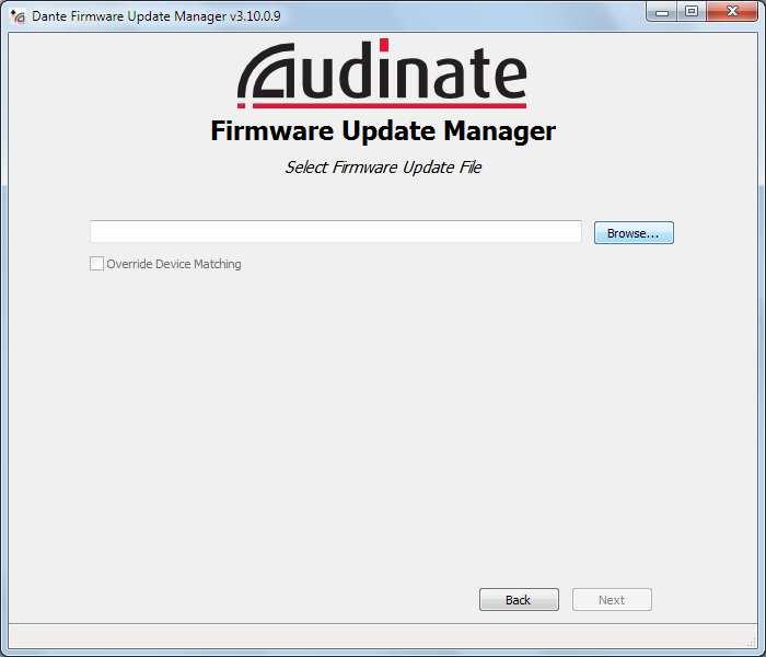 3. In the window that appears, click "Browse" button and select the firmware update file ("DNT" extension) that contains the new version to be loaded.
