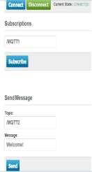 Figure 6. Public and Subscribe the topic and the message list about MQTT1. Figure 7. Public and Subscribe the topic and the message list about MQTT2.