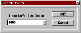 5 2 Setting the Trace Buffer and Time Display Options You see this screen. 2. Click on the arrow and choose the appropriate trace buffer size. If you are running Windows 95 or Windows, version 3.