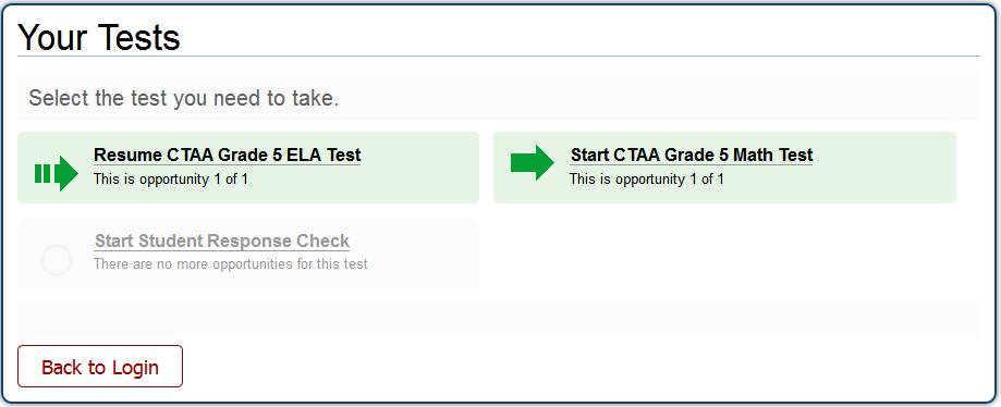 Step 3: Selecting a Test The Your Tests page displays all the tests selected by the TEA in the TA interface that a student is eligible to take (see Figure 21).