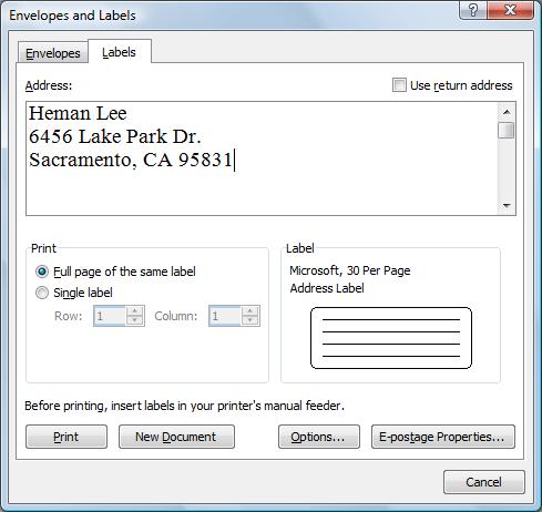 Adhoc Return Address Label Word 2007 lets you create an adhoc return address for your envelopes or label