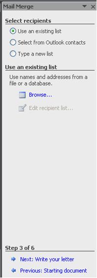 Select recipients You will address your envelopes using information from the file 4Family address book on your student disk. 1. Click Next: Select recipients on the bottom of the task pane.