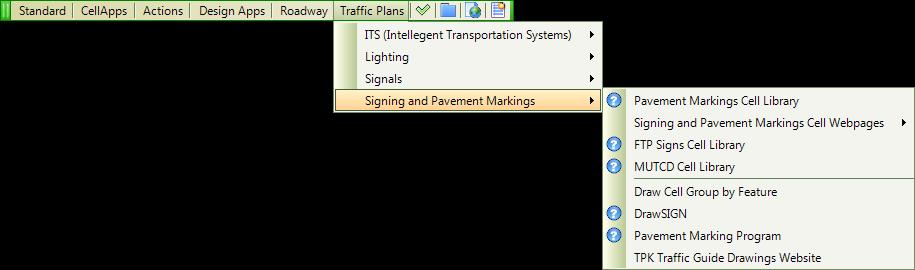 SIGNING AND PAVEMENT PLANS Traffic Plans Menu Chapter 1 Exercise 1.4 Setting up FDOT Menu to Load the Traffic Plans Menu Load Traffic Plans Menu 1. Continuing in Dsgnsp01.