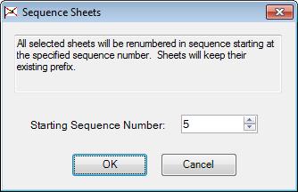 Set Starting Sequence Number to 5. This changes Plansp01 from S-0001 to S-0005 and increments the other selected sheets by the same number. 19. Click OK.