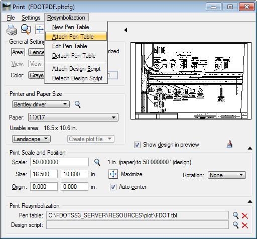 Chapter 8 PRINTING TOOLS - Printing in MicroStation From the Print Dialog 6. Click Open. This loads the fdotpdf plot driver and changes the settings in the Print dialog. 7.