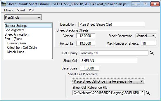 Chapter 4 PAVEMENT MARKING TOOLS - Sheet Layout and Clipping with GEOPAK Sheet Clipping (Part 2) - Sheet settings 1. In Plan Sheet Layout select File > Sheet Library > Edit. This opens Sheet Library.