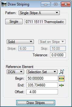 PAVEMENT MARKING TOOLS - Drawing Pavement Markings Chapter 4 4. On the Draw Striping dialog, click the Single button. This will change the item to the 6 solid White item. 5.