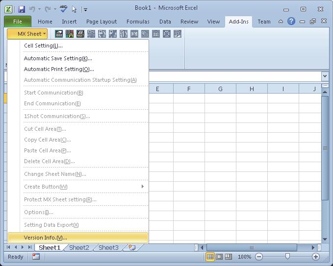 3.1.3 Installation Check Check whether MX Sheet is installed normally or not as follows. Operating procedure (1) Start Excel.