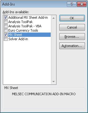 Check that "Additional MX Sheet Add-in" is selected, and click the button. Complete! 9. Check that [MX Sheet] is added to the <<Add-Ins>> tab.