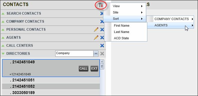 Sort Contacts You can sort Company Contacts and Agents. Figure 17 Sort Contacts 1. Click Sort COMPANY CONTACTS or AGENTS. 2.