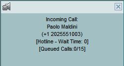 Incoming Call Details If logged into the Call Center as an Agent and the Call Notification feature is enabled, a Call Notification popup window appears on top of the system tray when you receive an
