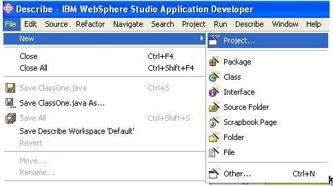 Create a New Project 1 On the WebSphere File menu, click New Project The New Project