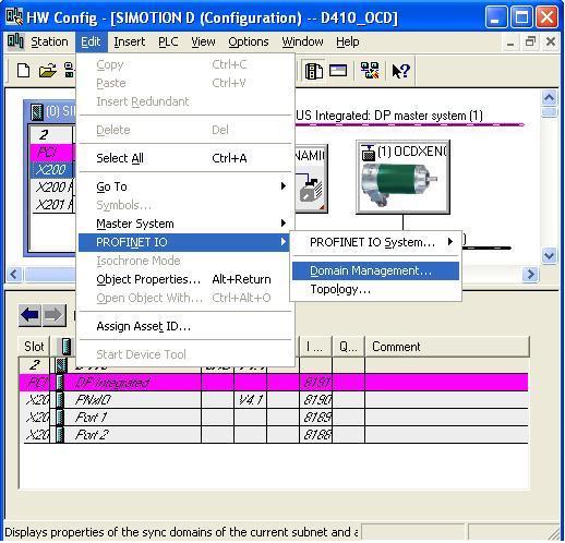 4.6 Setting of device properties Under Profinet IO Domain Management (i.e. right click on Slot 0) allows to select the Synchronization type and the RT Class.