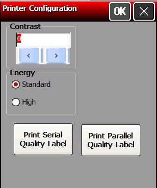 Adjusting the Print Contrast To adjust the print contrast: 1. Turn on the printer. 2. Touch the Home key. 3. Select Printer Config and then Energy Settings. 4.